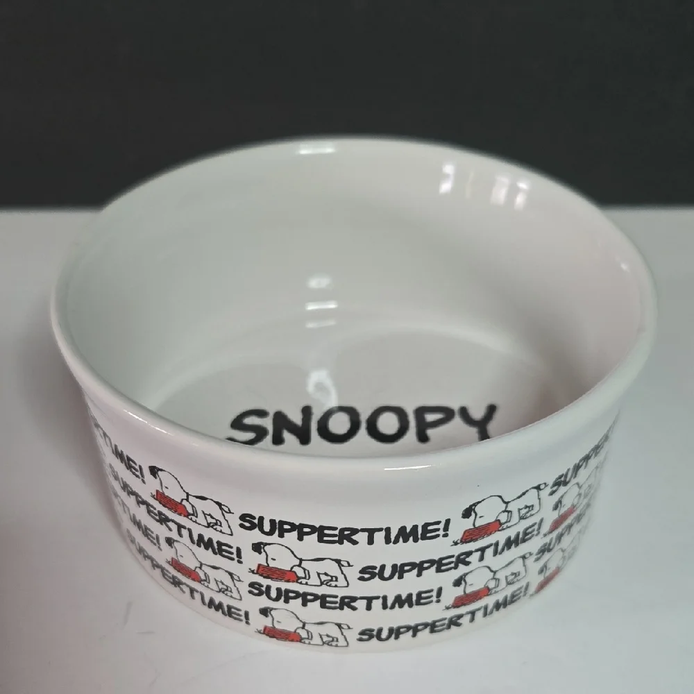 Gibson Peanuts Snoopy White Suppertime Ceramic Pet Food Dish